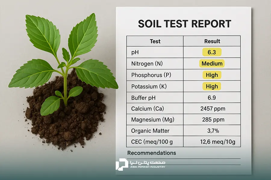 گزارش آزمایش خاک با مقادیر pH، نیتروژن، فسفر و پتاسیم در کنار گیاه سبز و بسته کود