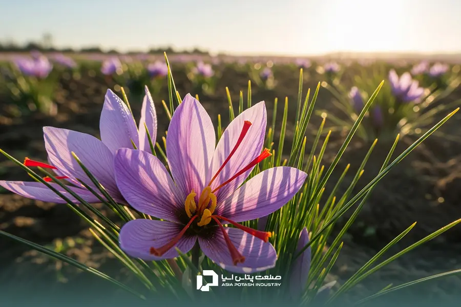 تصویر گل زعفران با کلالههای قرمز و درشت