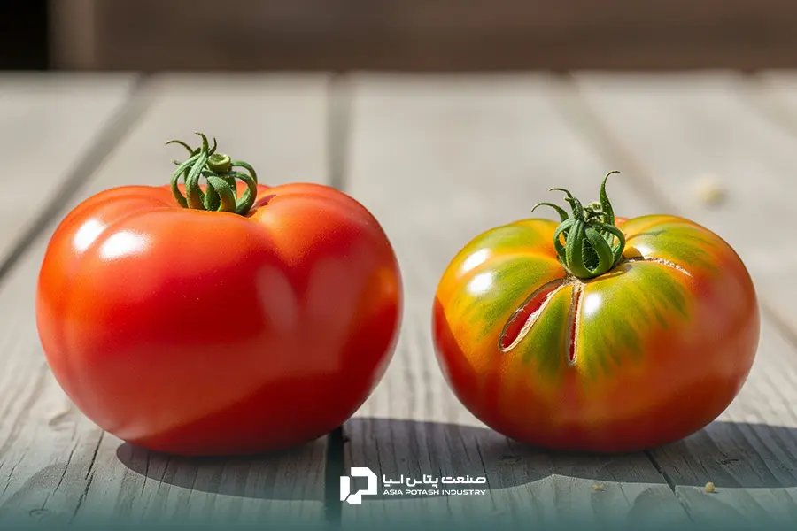 مقایسه کیفیت گوجه‌فرنگی سالم و گوجه‌فرنگی مبتلا به کمبود پتاسیم